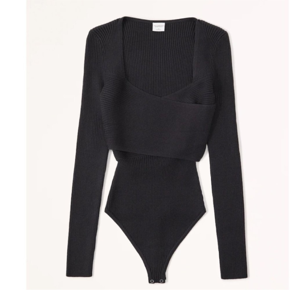 Abercrombie & Fitch Ribbed Black Sweater Bodysuit Faux Wrap Soft Collection